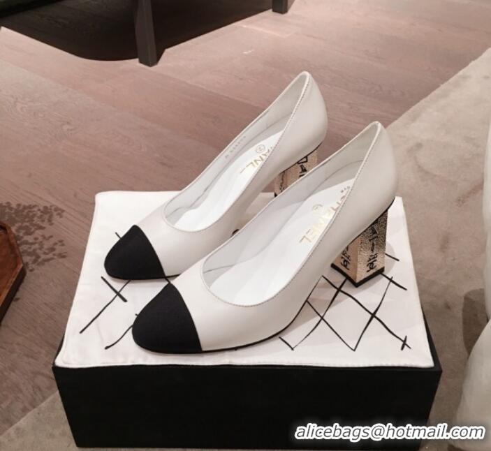 Good Quality Chanel Lambskin Metal High-Heel Pumps G34905 White 2019