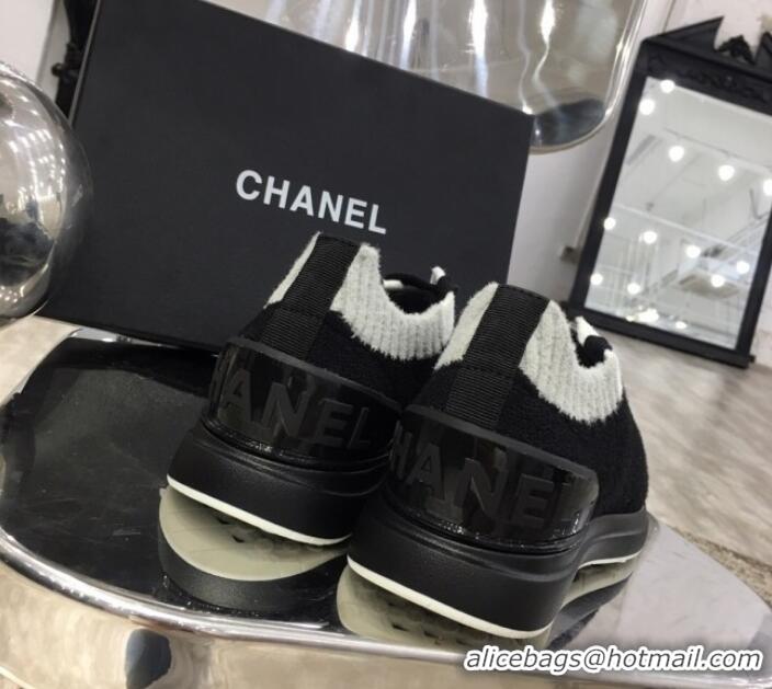 Top Quality Chanel Knit Sneakers G35199 Black 2019