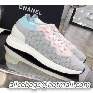 Popular Quality Chanel Knit Sneakers G35199 Gray 2019