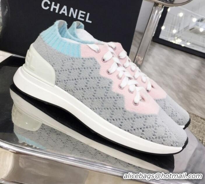 Popular Quality Chanel Knit Sneakers G35199 Gray 2019