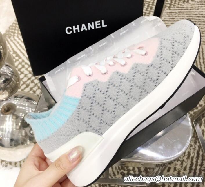 Popular Quality Chanel Knit Sneakers G35199 Gray 2019