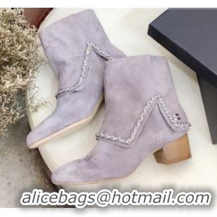 Low Cost Chanel Suede Foldover Chain Short Boots G34929 Light Gray 2019