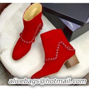 Discount Chanel Suede Foldover Chain Short Boots G34929 Red 2019