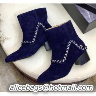 Shop Duplicate Chanel Suede Foldover Chain Short Boots G34929 Blue 2019