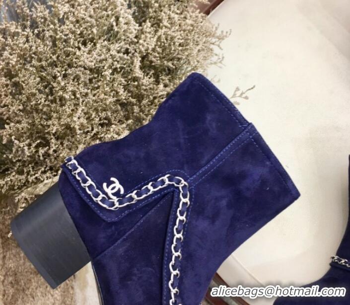 Shop Duplicate Chanel Suede Foldover Chain Short Boots G34929 Blue 2019