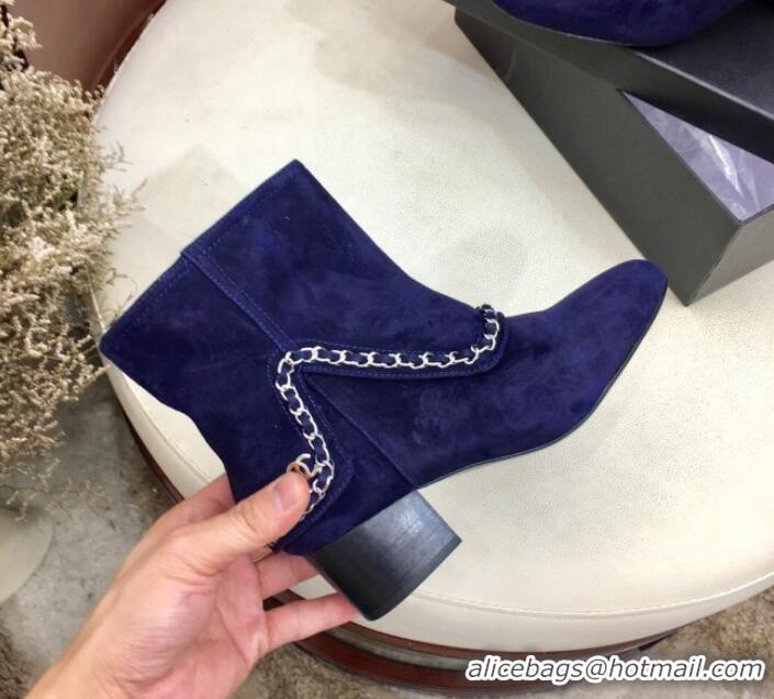 Shop Duplicate Chanel Suede Foldover Chain Short Boots G34929 Blue 2019