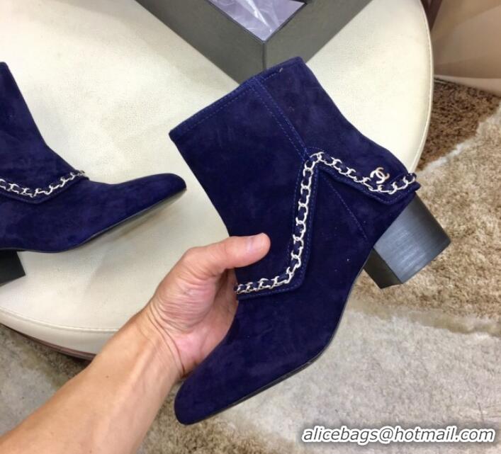 Shop Duplicate Chanel Suede Foldover Chain Short Boots G34929 Blue 2019