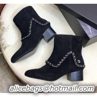 Durable Chanel Suede Foldover Chain Short Boots G34929 Black 2019