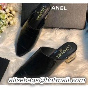 Good Product Chanel Crocodile Embossed Metallic Calfskin Mules G34909 Black 2019 