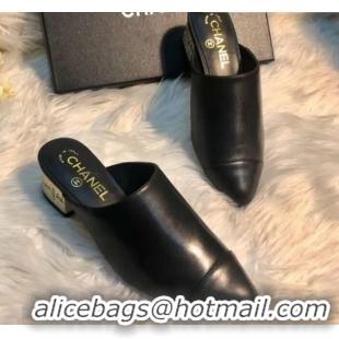 Perfect Chanel Leather Mules G34909 Black 2019 