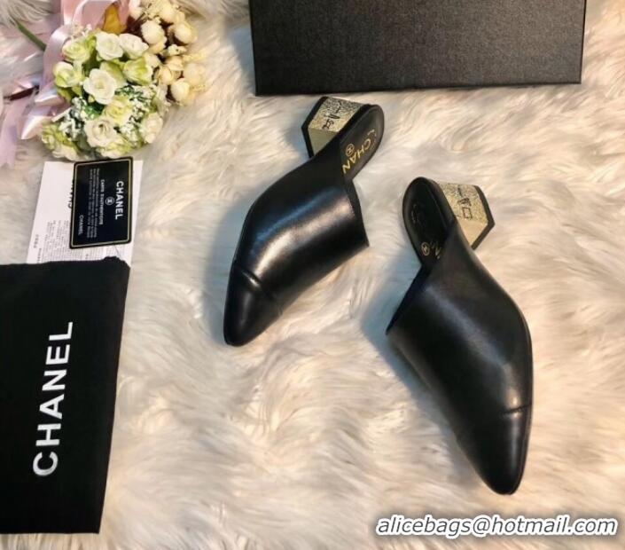 Perfect Chanel Leather Mules G34909 Black 2019 