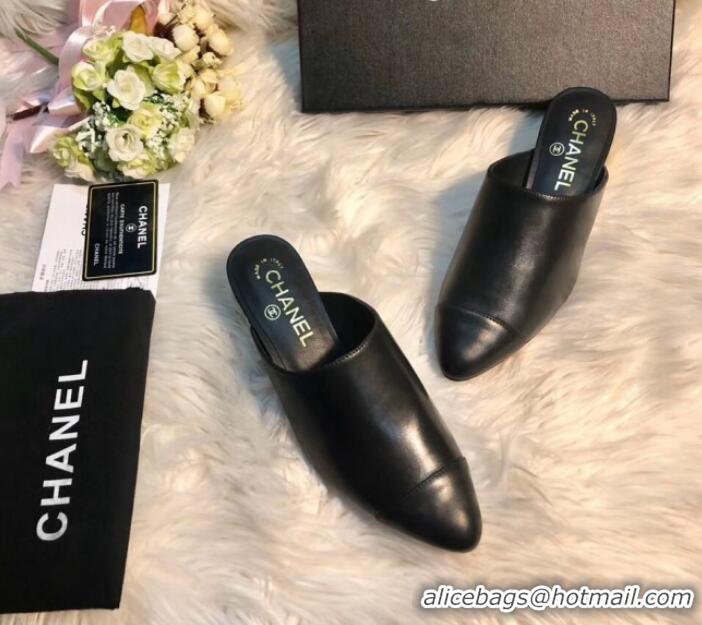 Perfect Chanel Leather Mules G34909 Black 2019 