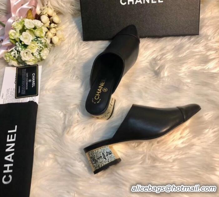 Perfect Chanel Leather Mules G34909 Black 2019 