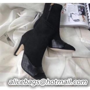 Good Product Chanel Suede and Quilted Leather Heel Short Boots Black 2019（9110121））