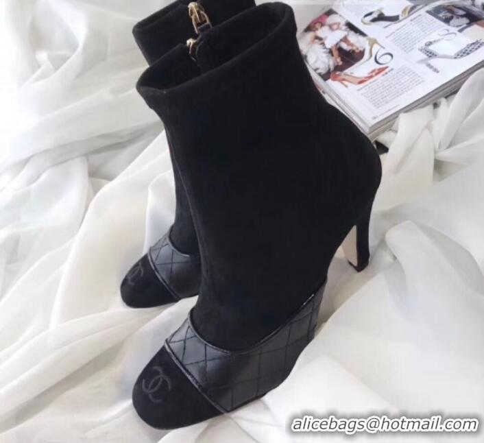 Good Product Chanel Suede and Quilted Leather Heel Short Boots Black 2019（9110121））