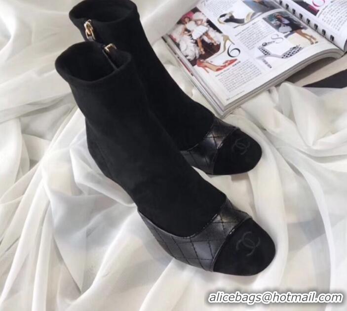 Good Product Chanel Suede and Quilted Leather Heel Short Boots Black 2019（9110121））