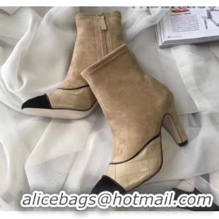 Best Luxury Chanel Suede and Quilted Leather Heel Short Boots Beige 2019 (MD-9110122 )