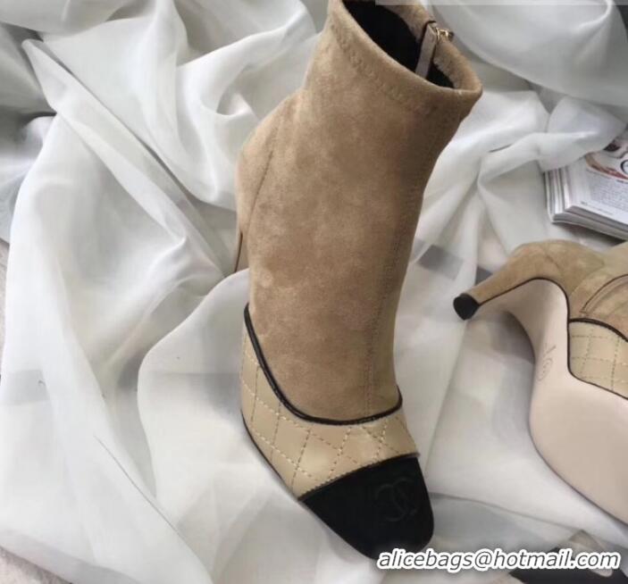 Best Luxury Chanel Suede and Quilted Leather Heel Short Boots Beige 2019 (MD-9110122 )