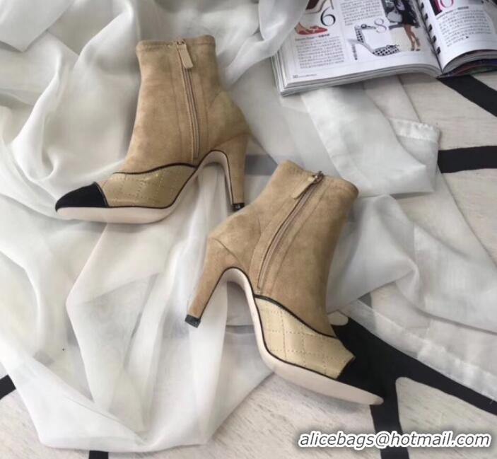 Best Luxury Chanel Suede and Quilted Leather Heel Short Boots Beige 2019 (MD-9110122 )