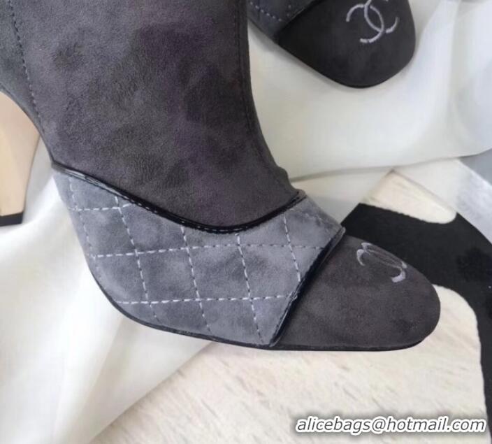 Super Quality Chanel Suede and Quilted Leather Heel Short Boots Gray 2019 (MD-9110123 )