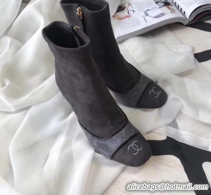 Super Quality Chanel Suede and Quilted Leather Heel Short Boots Gray 2019 (MD-9110123 )