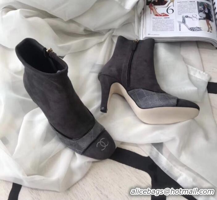 Super Quality Chanel Suede and Quilted Leather Heel Short Boots Gray 2019 (MD-9110123 )