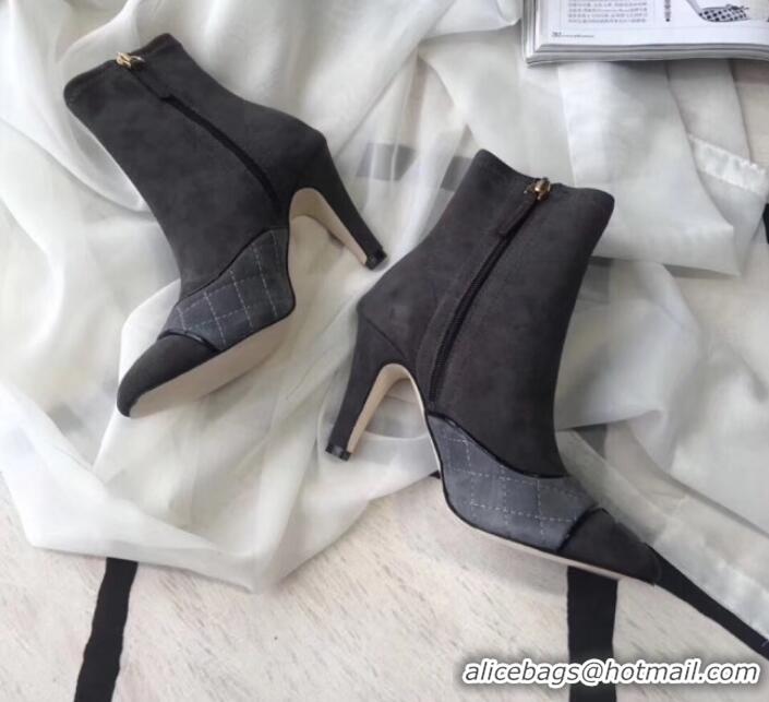 Super Quality Chanel Suede and Quilted Leather Heel Short Boots Gray 2019 (MD-9110123 )