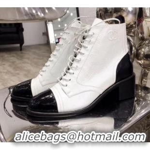 Top Quality Chanel Vintage and Patent Leather Lace-up Short Boots White 2019 (MD-9110124 )