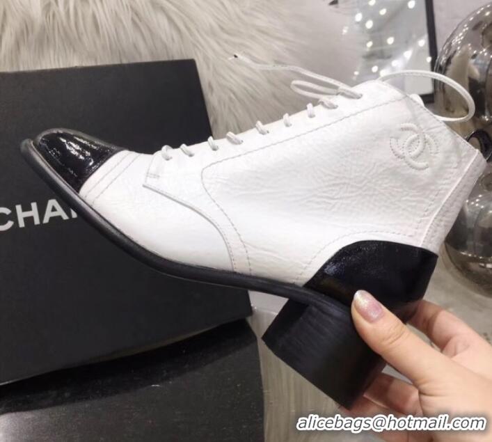 Top Quality Chanel Vintage and Patent Leather Lace-up Short Boots White 2019 (MD-9110124 )