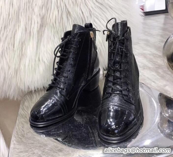 New Fashion Chanel Vintage and Patent Leather Lace-up Short Boots Black 2019 (MD-9110125 )