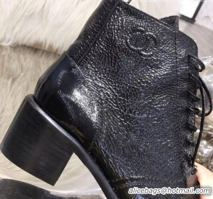 New Fashion Chanel Vintage and Patent Leather Lace-up Short Boots Black 2019 (MD-9110125 )