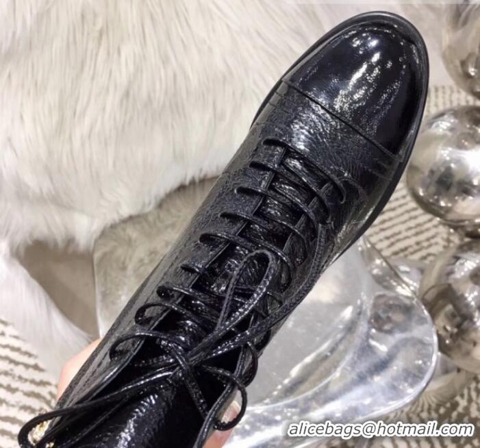 New Fashion Chanel Vintage and Patent Leather Lace-up Short Boots Black 2019 (MD-9110125 )