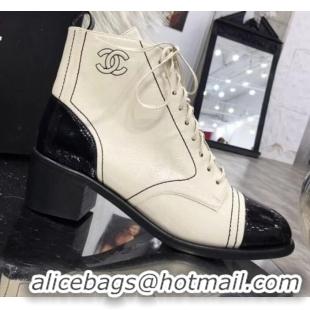 New Design Chanel Vintage and Patent Leather Lace-up Short Boots Light Apricot 2019 (MD-9110126 )