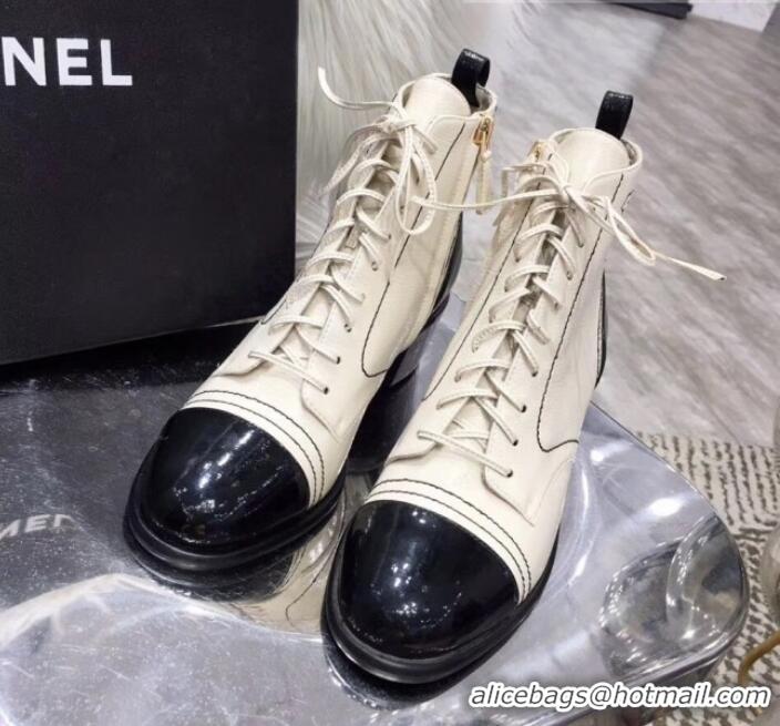 New Design Chanel Vintage and Patent Leather Lace-up Short Boots Light Apricot 2019 (MD-9110126 )