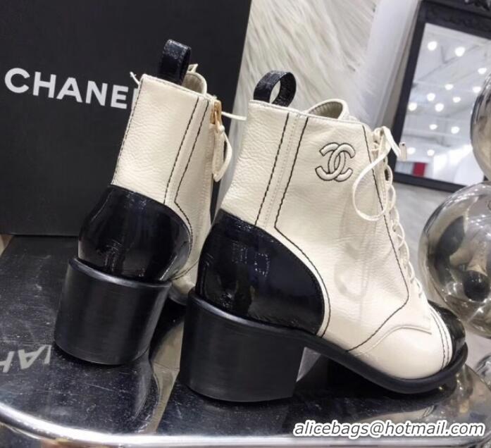 New Design Chanel Vintage and Patent Leather Lace-up Short Boots Light Apricot 2019 (MD-9110126 )