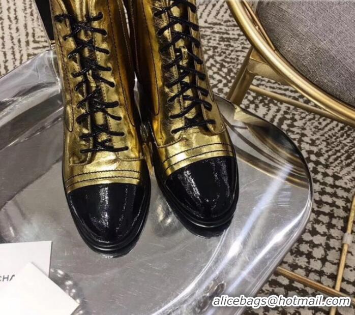 Hot Sale Chanel Vintage Metallic Leather Lace-up Short Boots Gold 2019 (MD-9110127 )