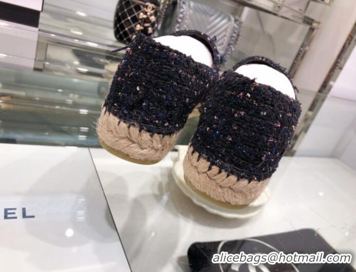 Top Sale Chanel Tweed Espadrilles G29762 Navy Blue/Black 2019