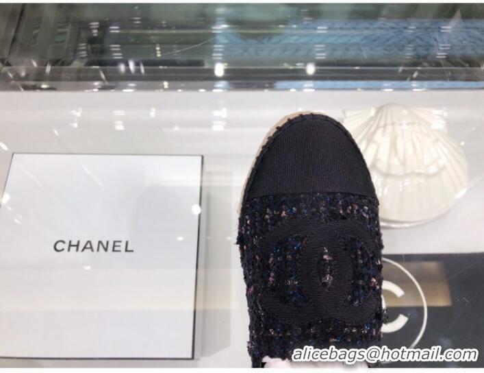 Top Sale Chanel Tweed Espadrilles G29762 Navy Blue/Black 2019