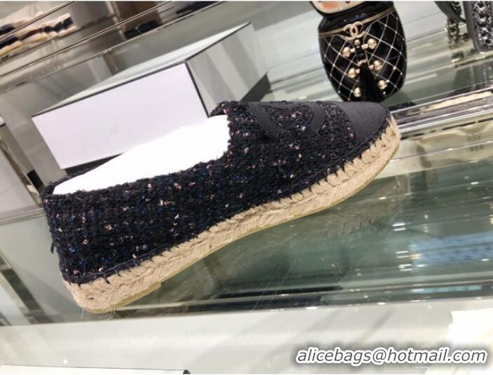 Top Sale Chanel Tweed Espadrilles G29762 Navy Blue/Black 2019