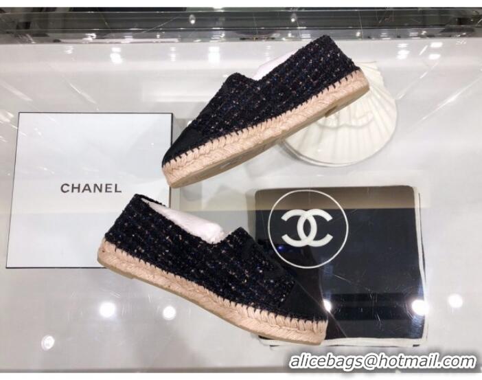 Top Sale Chanel Tweed Espadrilles G29762 Navy Blue/Black 2019