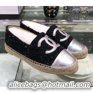 Unique Grade Chanel Tweed Espadrilles G29762 Silver/Black 2019