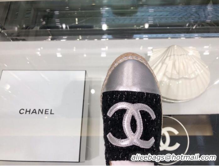 Unique Grade Chanel Tweed Espadrilles G29762 Silver/Black 2019