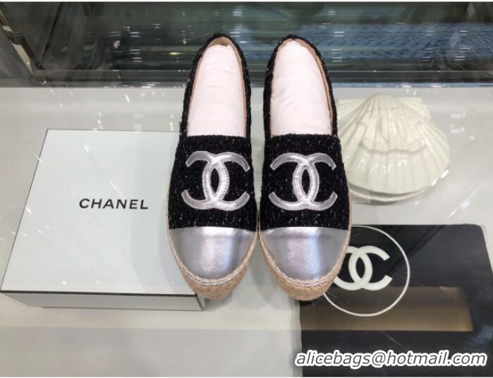 Unique Grade Chanel Tweed Espadrilles G29762 Silver/Black 2019