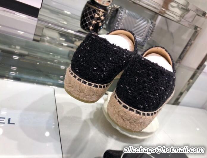 Unique Grade Chanel Tweed Espadrilles G29762 Silver/Black 2019