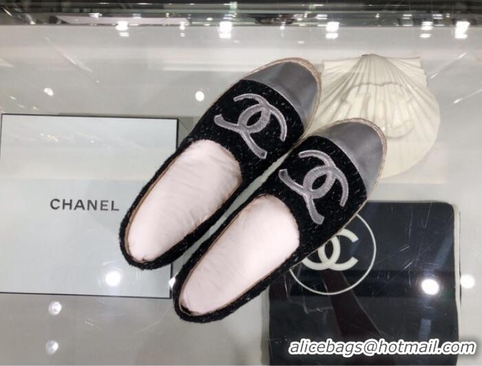 Unique Grade Chanel Tweed Espadrilles G29762 Silver/Black 2019