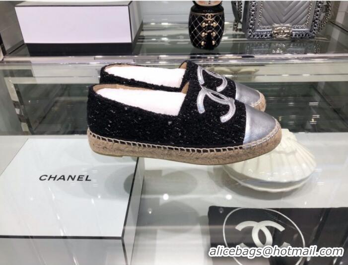 Unique Grade Chanel Tweed Espadrilles G29762 Silver/Black 2019