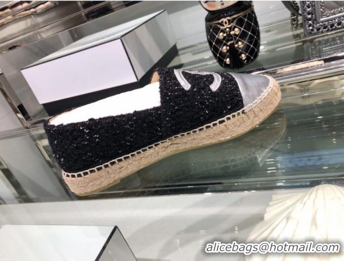 Unique Grade Chanel Tweed Espadrilles G29762 Silver/Black 2019