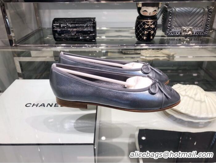 Classic Chanel Tweed and Patent Calfskin Ballerinas G02819 Silver 2019