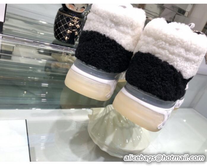 Good Quality Chanel Lambskin Fur Lace-up Short Boots G10147 Black/White 2019