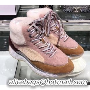 Low Price Chanel Lambskin Fur Lace-up Short Boots G10147 Pink 2019